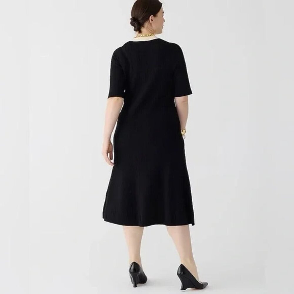 NWT J.Crew Elbow-sleeve Button-up Midi in Black Ribbed Knit Sweater Dress M - Picture 8 of 8